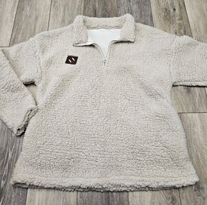 Boutique Quarter Zip Sherpa Pull Over Sweater Beige Cream Women's Medium Cozy